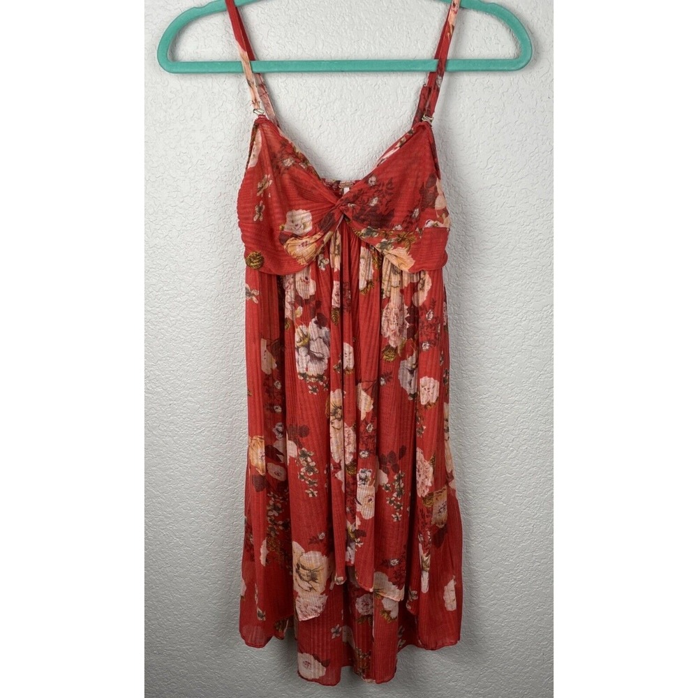 Free People Mirage‎ Convertible Tunic Top Size Small Red Floral Fairy Flowy